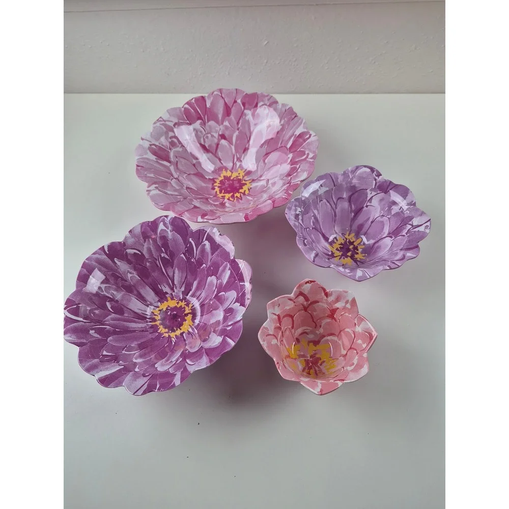 Jessica‎ Simpson Home Melamine Nesting Floral Bowl Set Pink Purple 4 Piece